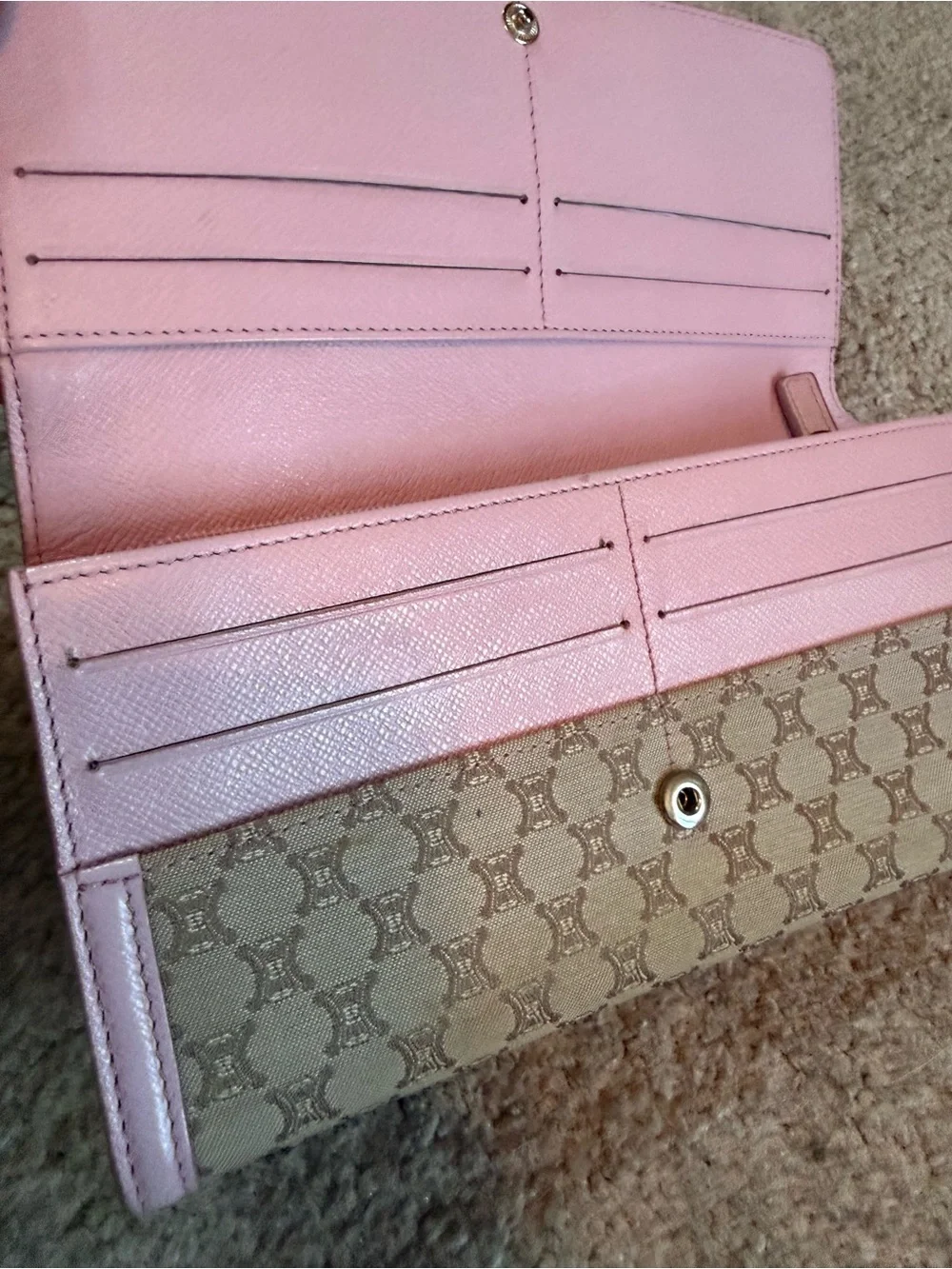 CELINE Macadam Monogram Long Wallet Pink Trim